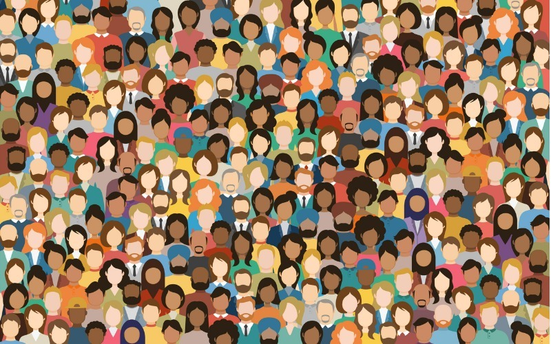 Ilustración de una multitud de personas de diferentes colores